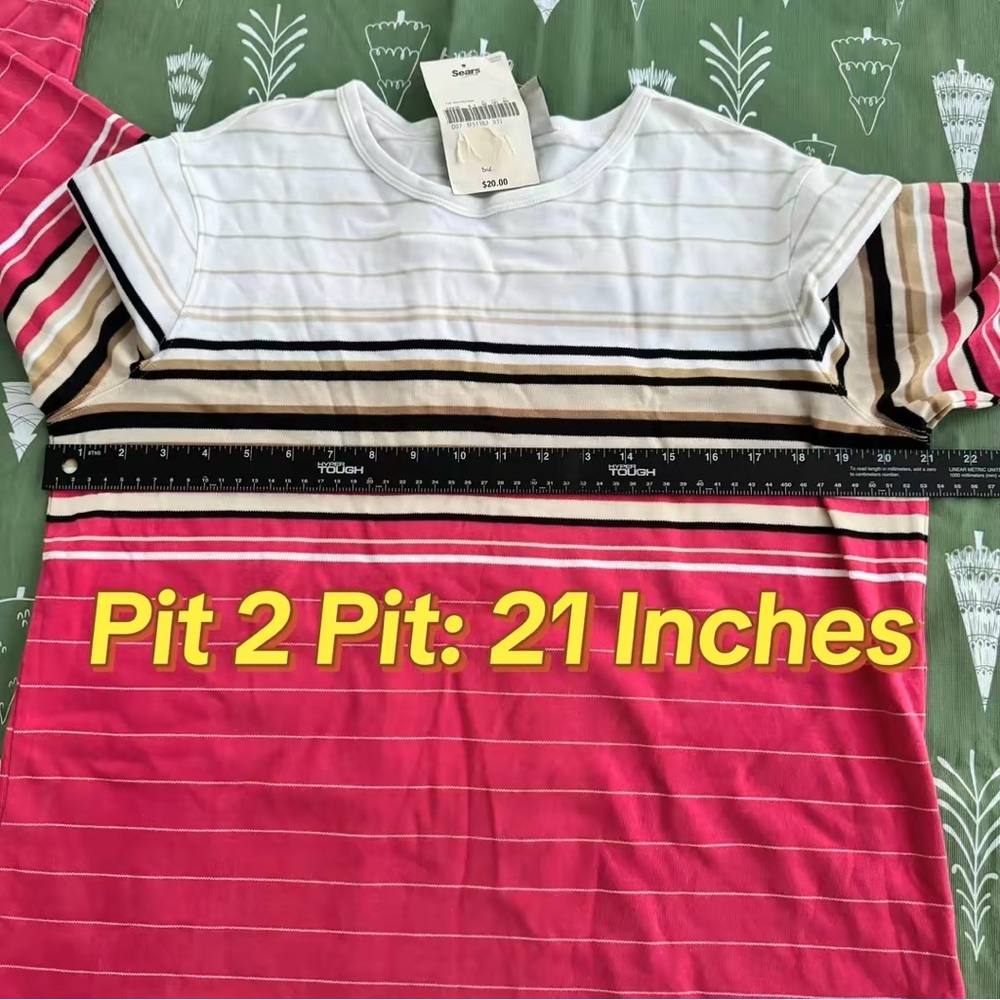 Classic Elements Women's L (14-16) Striped Knit Top 3/4 Sleeve Pink White Beige - Picture 13 of 14